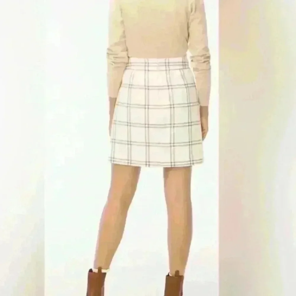 J. Crew Cream Braonw Plaid Mini Skirt